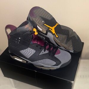 Jordan Retro 6 Sneakers - Black, Gray & Purple with Yellow
